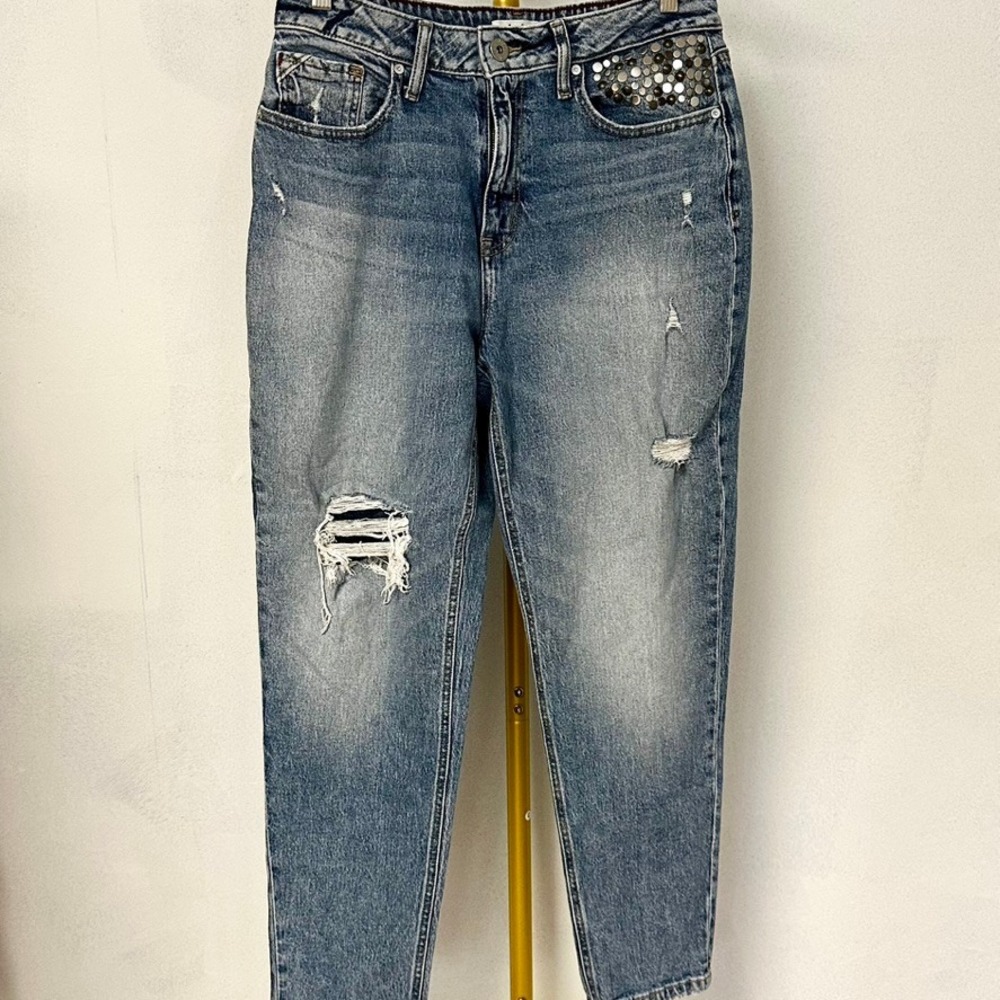 Edgely 90s Taper High Rise Distressed Studded Blue Jeans Womens Size 12
